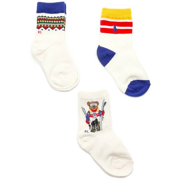 Ralph Lauren Baby 0-6 Mo Bear Crew Socks, Pack of 3 Assorted - Picture 1 of 6